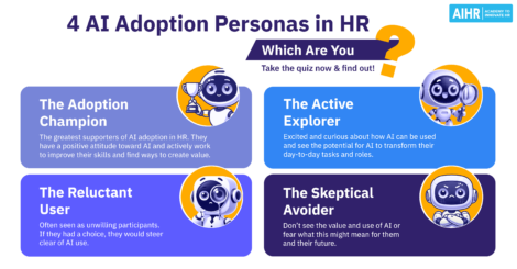 Four AI adoption personas in HR: Adoption Champion, Active Explorer, Reluctant User, Skeptical Avoider.
