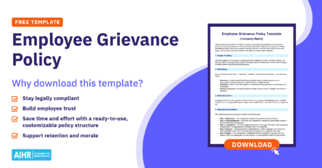 Free employee grievance policy template with benefits.