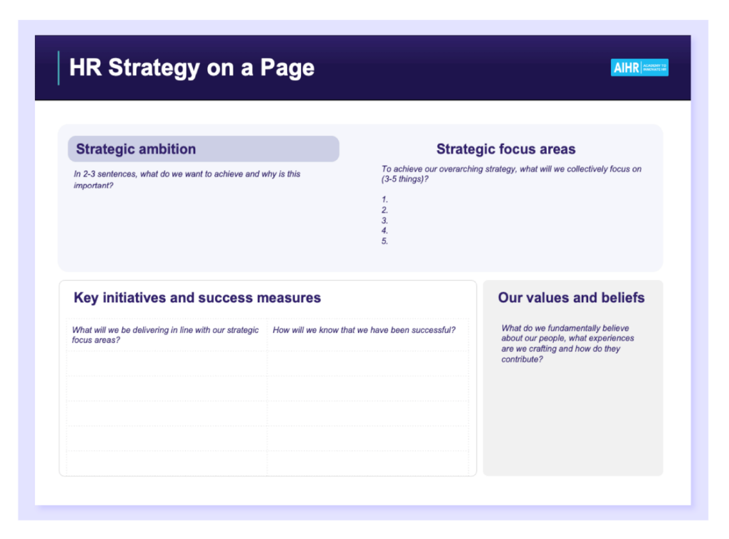 A preview of an HR strategy on a page template.