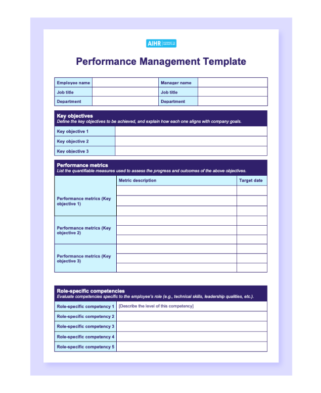 A preview of the performance management template in Word. 